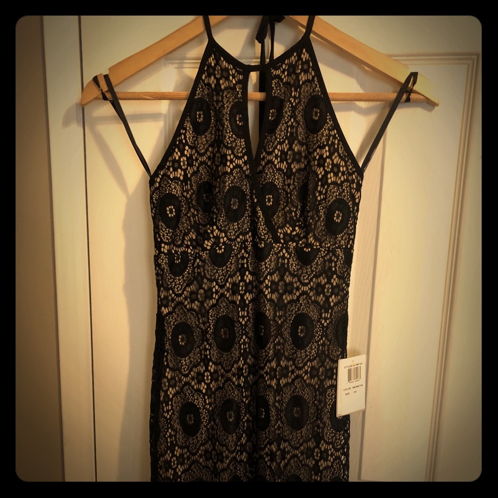 Black lace halter cocktail / party dress